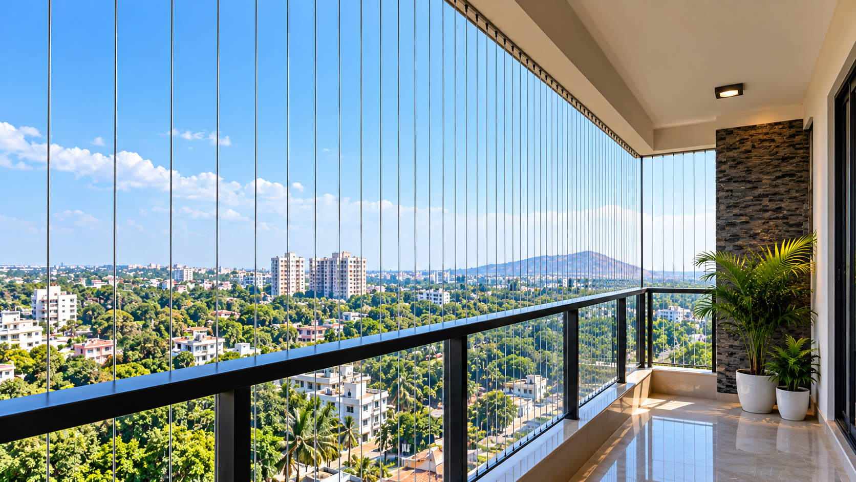 Modern balcony invisible grill illustration